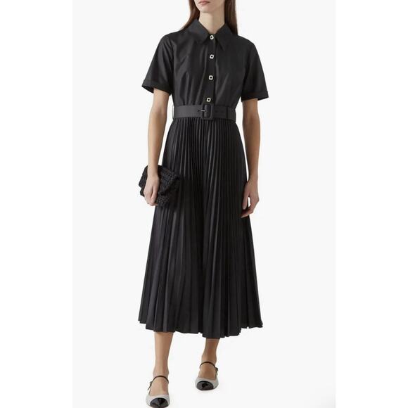 L.K. Bennett Dresses & Skirts - NWT LK Bennett Cally Pleated Shirt Dress Women's 16 Black Preppy Designer Office